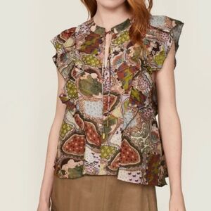 Chufy‎ Multi-colored Ruffle Sleeve Top Boho Patchwork